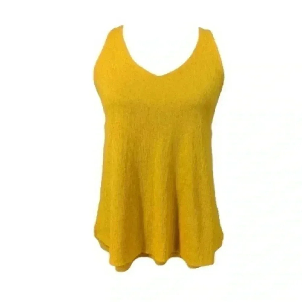 Mango MNG Women’s XS Marigold Yellow V-Neck Tank Top Split Hem Layered